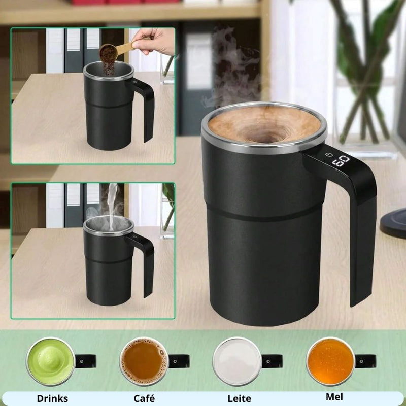 Caneca de Café Magnética de Agitação Automática - 380ml USB Recarregável com Tela LCD