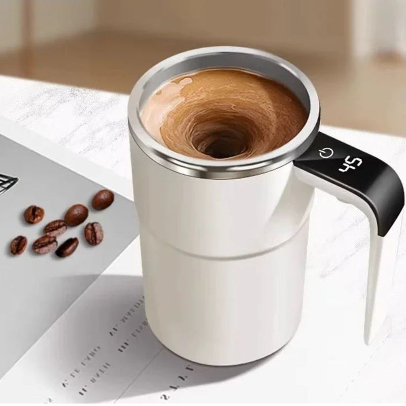 Caneca de Café Magnética de Agitação Automática - 380ml USB Recarregável com Tela LCD