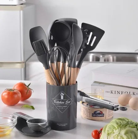 Conjunto de Utensílios de Cozinha de Silicone - 11 Peças Resistentes e Antiaderentes