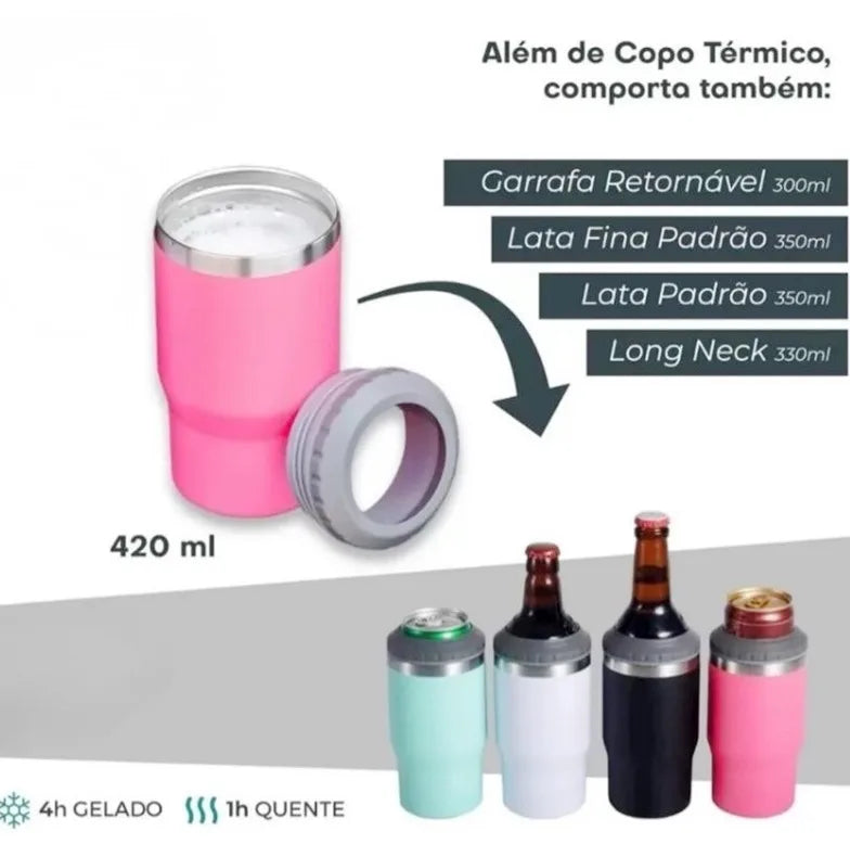 Cooler Térmico 3 em 1 para Latas e Garrafas - Aço Inoxidável