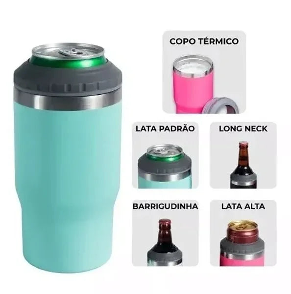 Cooler Térmico 3 em 1 para Latas e Garrafas - Aço Inoxidável