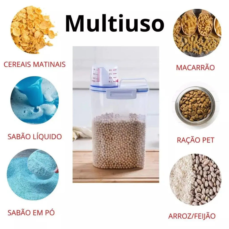 Pote Hermético com Copo Medidor Bico Dosador 2L Cozinha mantimentos Multiúso