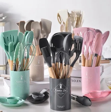 Conjunto de Utensílios de Cozinha de Silicone - 11 Peças Resistentes e Antiaderentes